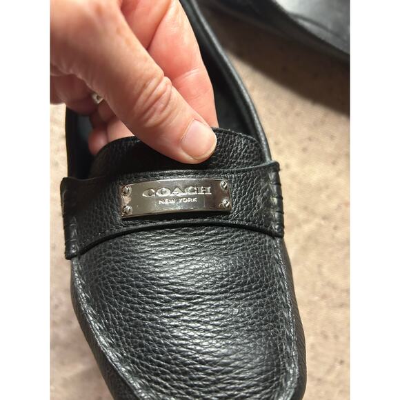 Coach Frederica Black Leather Driving Loafers Women’s 8.5 Silver Logo Badge - Picture 3 of 4